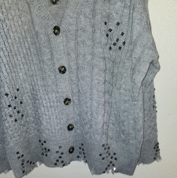 NWT HYFVE "Sterling Cardigan" Button-Up Sweater w/Studs✨️Distressing Gray🩶Large - Picture 11 of 15
